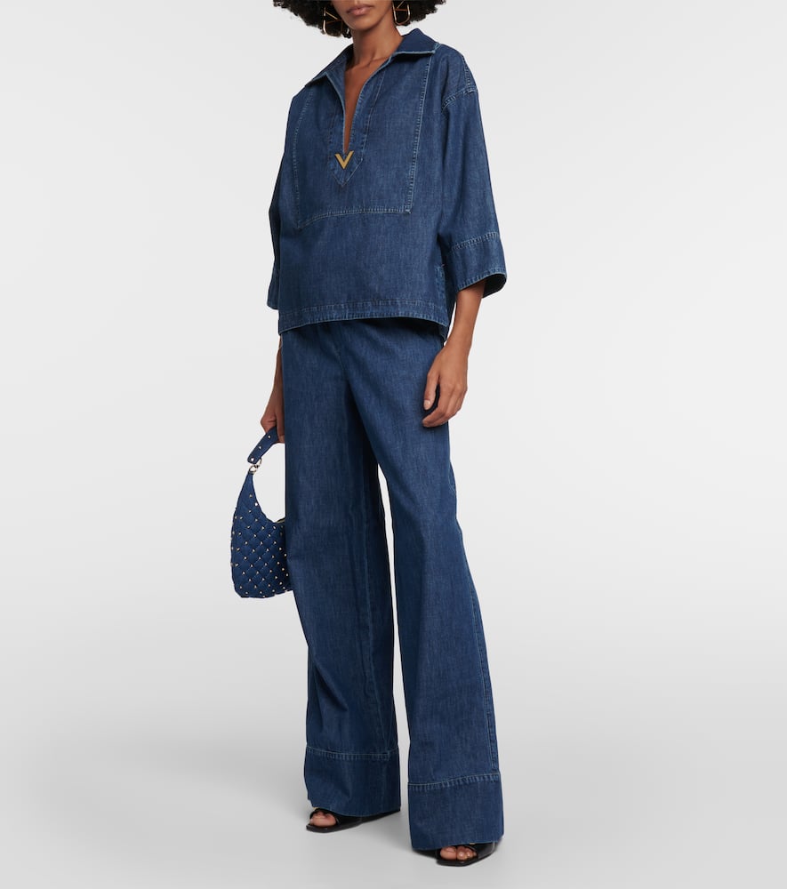 Valentino High-rise Chambray Wide-leg Jeans In Blue