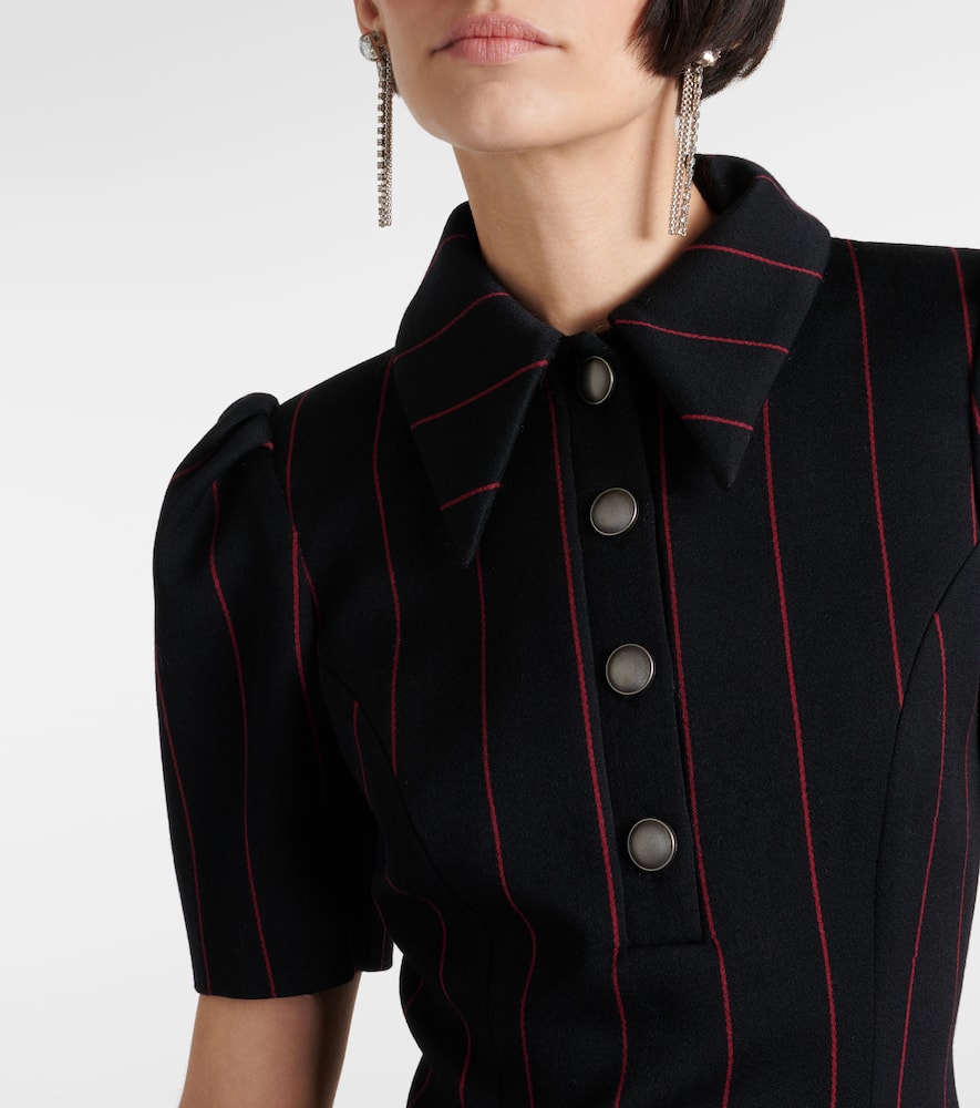 Alessandra Rich Pinstripe Collared Wool-blend Minidress In Black