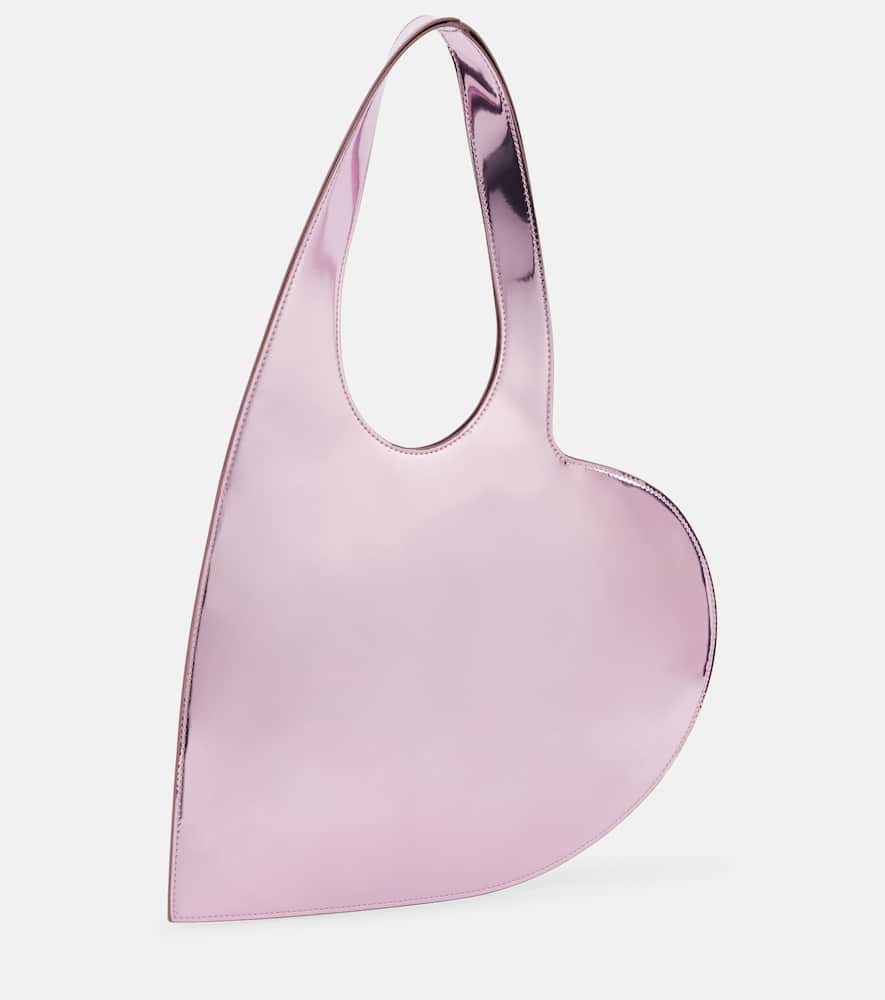 Shop Coperni Heart Mini Metallic Tote Bag In Pink