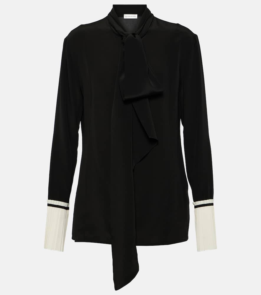 Bow tie-neck silk crêpe blouse