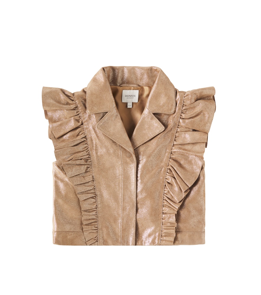 Donsje Piep Ruffled Metallic Leather Vest In Brown
