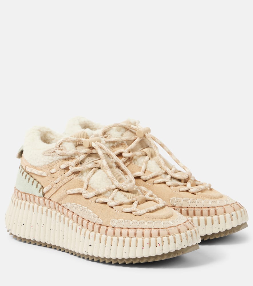 Chloé Nama Shearling-lined Suede Sneakers In Multicoloured