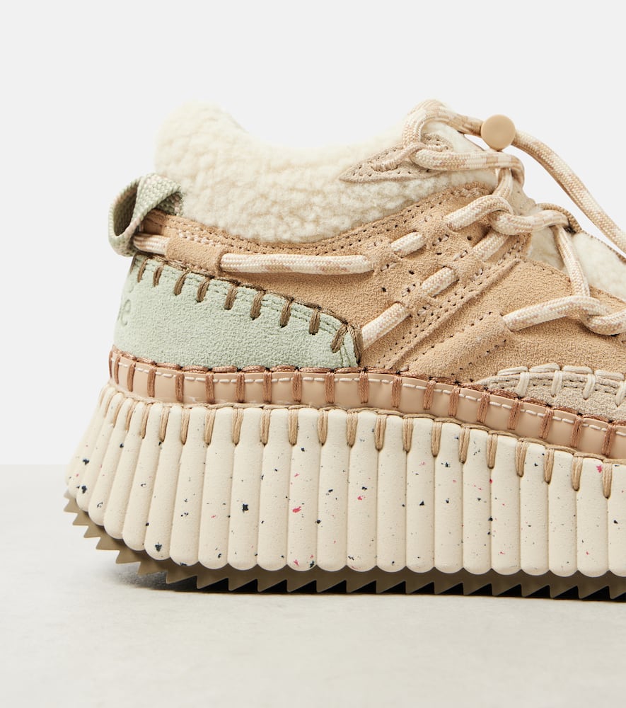 Chloé Nama Shearling-lined Suede Sneakers In Multicoloured