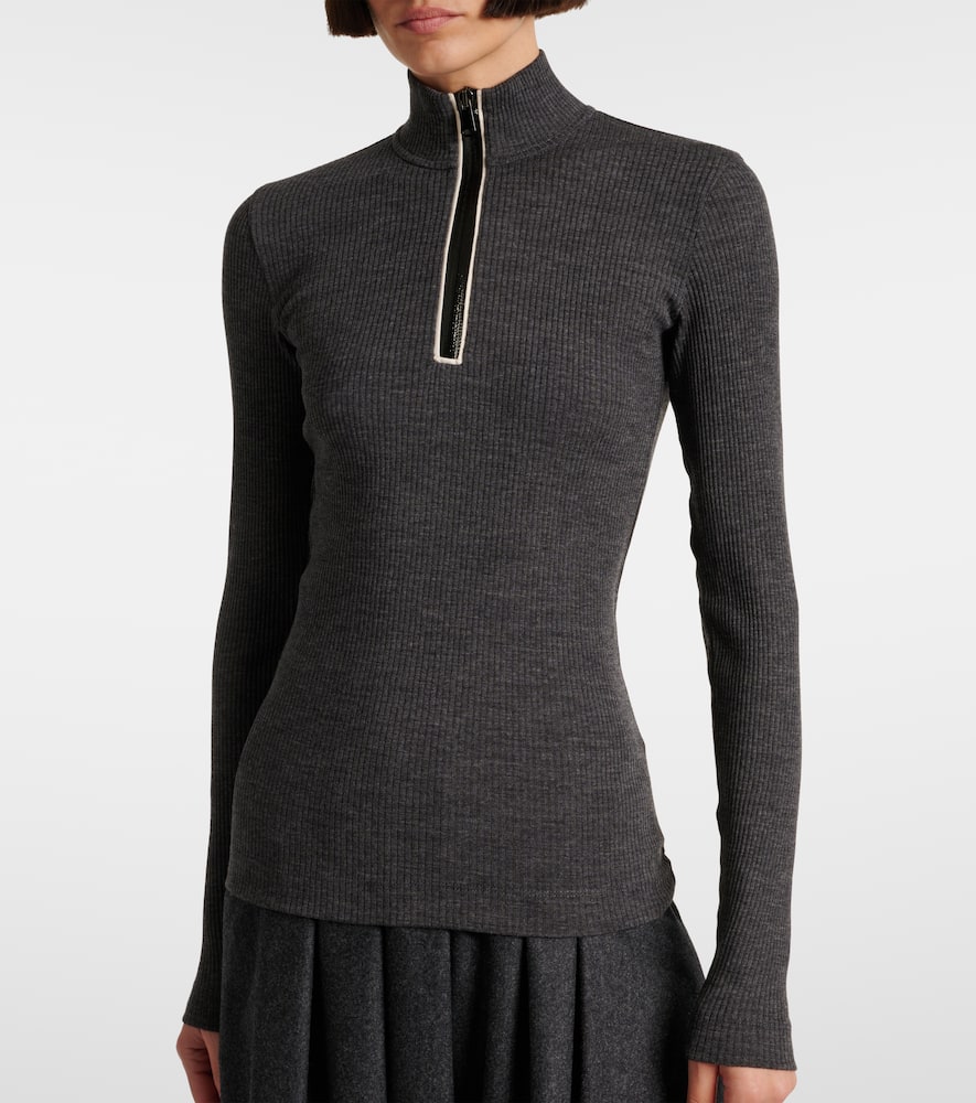 Brunello Cucinelli Bead-embellished Ribbed Wool Turtleneck Top In Grau