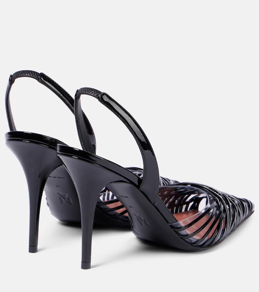 Amina Muaddi 90mm Lori Patent Leather Slingbacks In Black