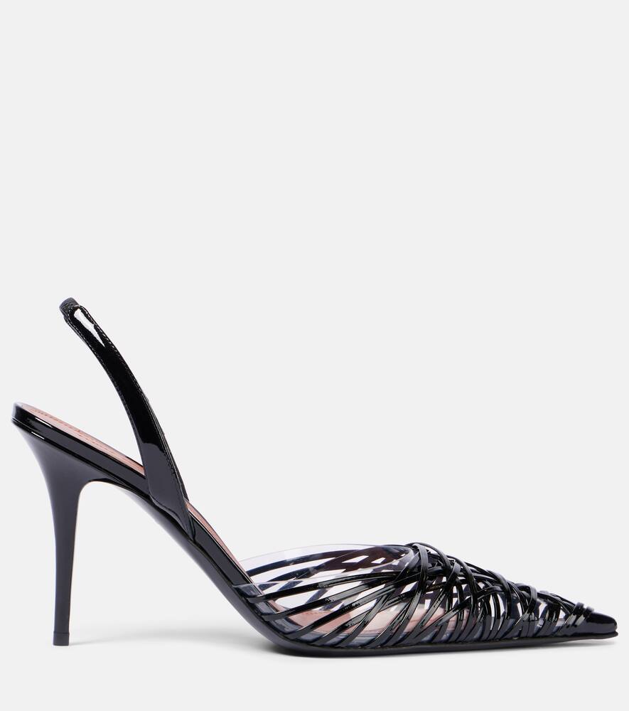 Amina Muaddi 90mm Lori Patent Leather Slingbacks In Black