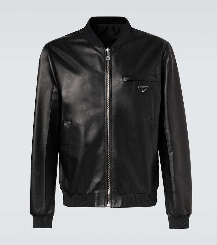 Prada Leather Bomber Jacket In Black