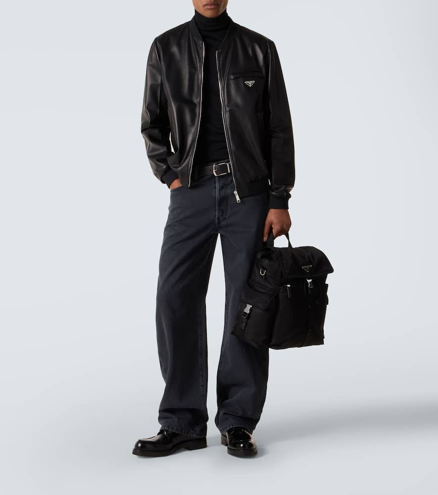 Prada Leather Bomber Jacket In Black