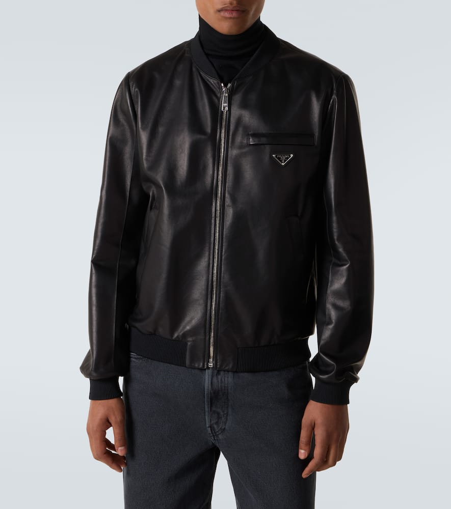 Prada Leather Bomber Jacket In Black