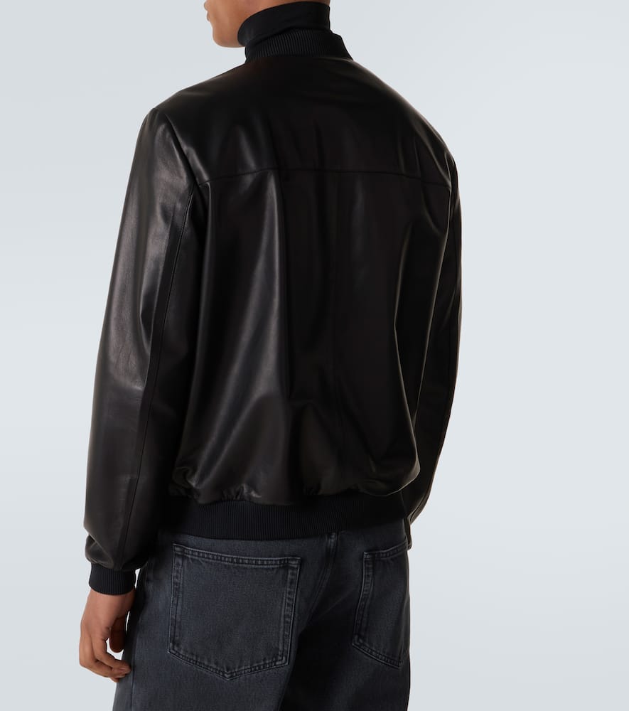 Prada Leather Bomber Jacket In Black
