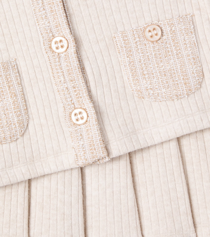 Patachou Ribbed-knit Cardigan And Skirt Set In Neutral
