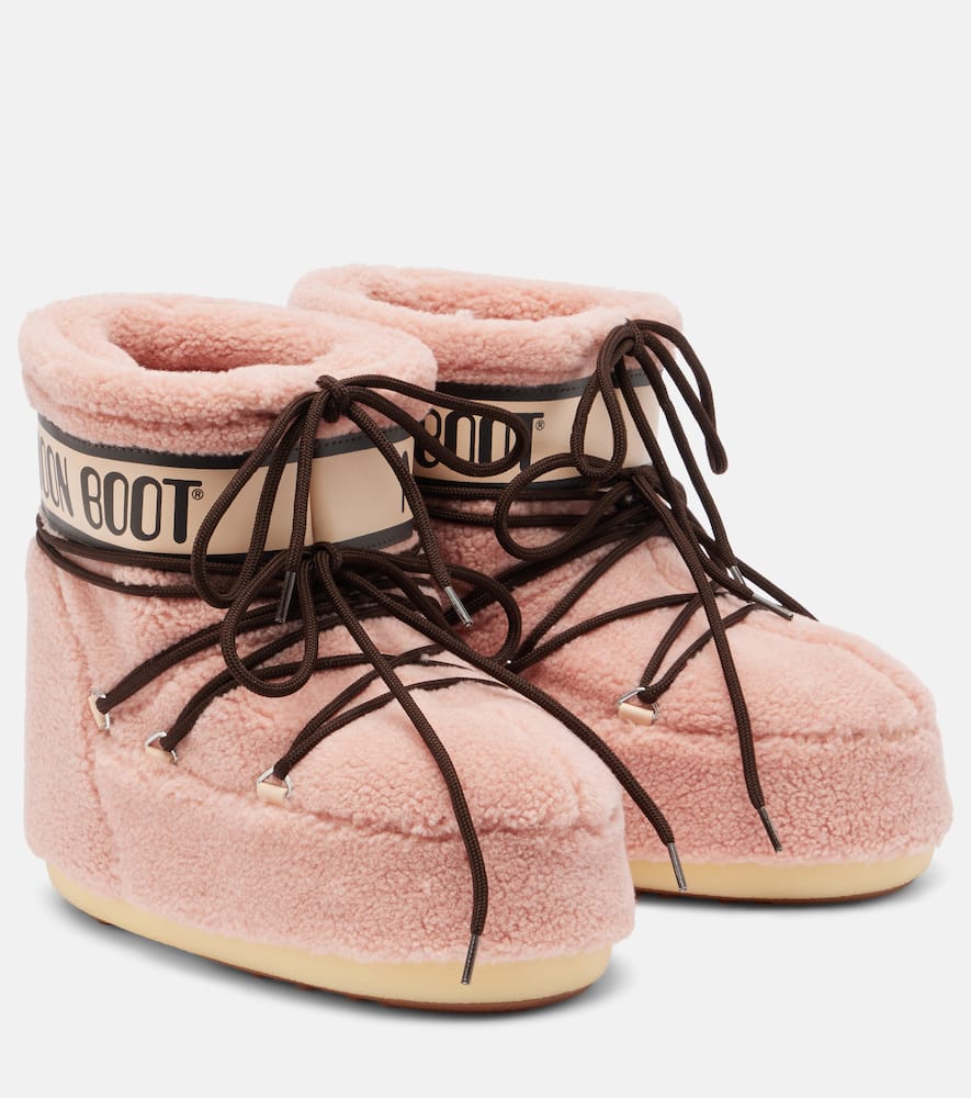 Moon Boot Pink Eco Fur Icon Low Ankle Boots In Pink