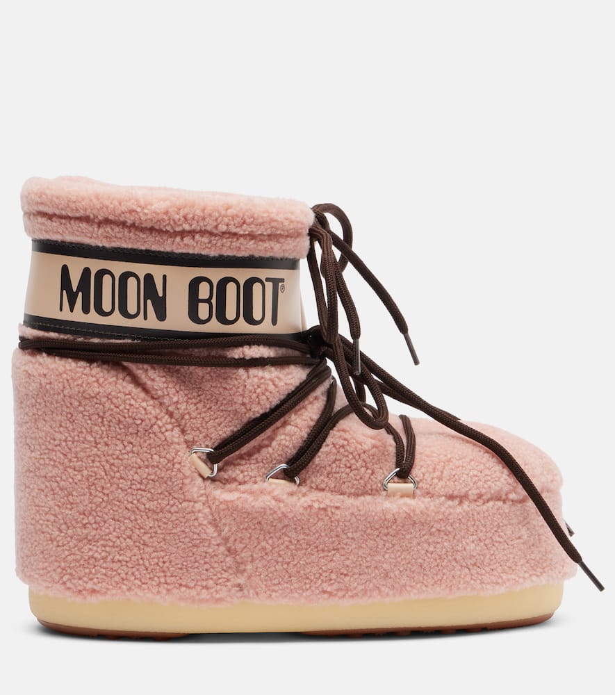 Moon Boot Pink Eco Fur Icon Low Ankle Boots In Pink