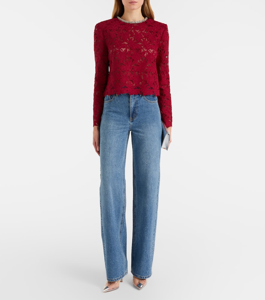 Self-portrait Embellished Guipure Lace Top In Red