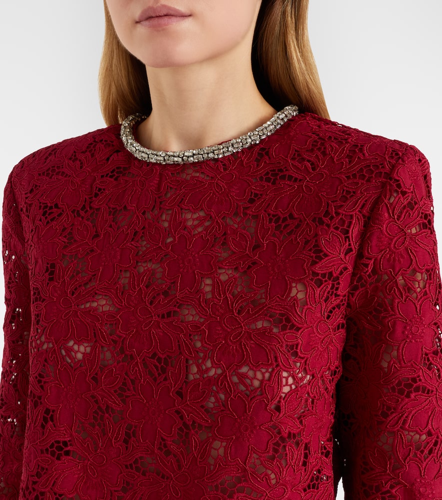 Self-portrait Embellished Guipure Lace Top In Red
