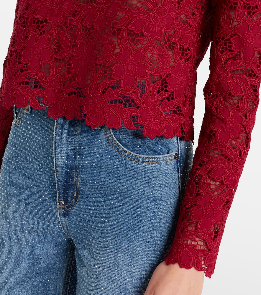 Self-portrait Embellished Guipure Lace Top In Red