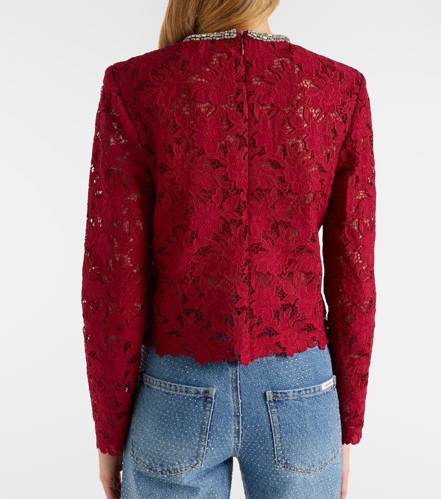 Self-portrait Embellished Guipure Lace Top In Red