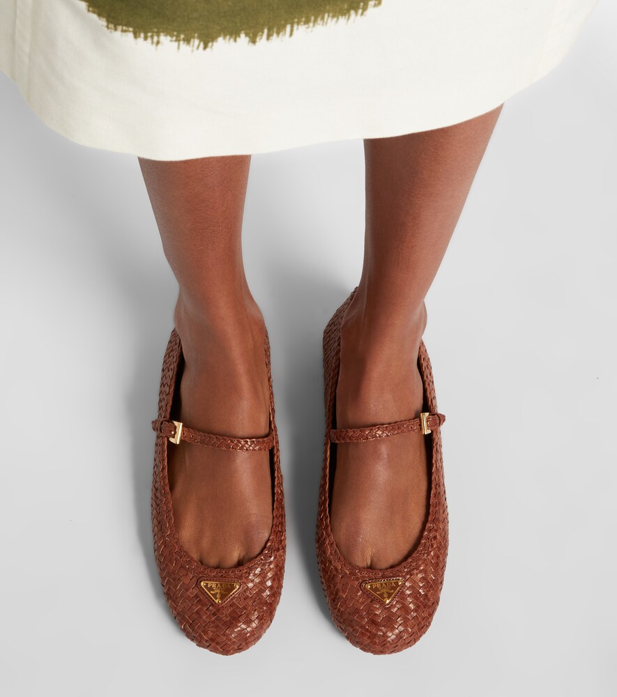 Prada Woven leather Mary Jane flats