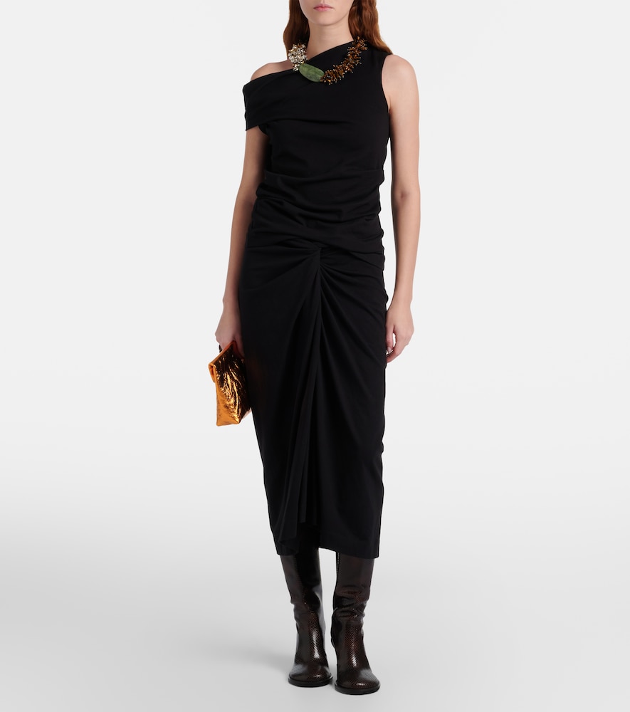 Dries Van Noten Gathered cotton midi skirt