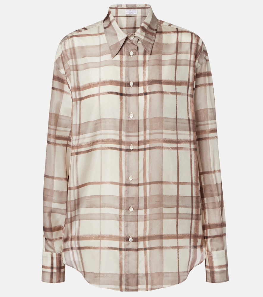 Brunello Cucinelli Checked Silk Shirt In Brown