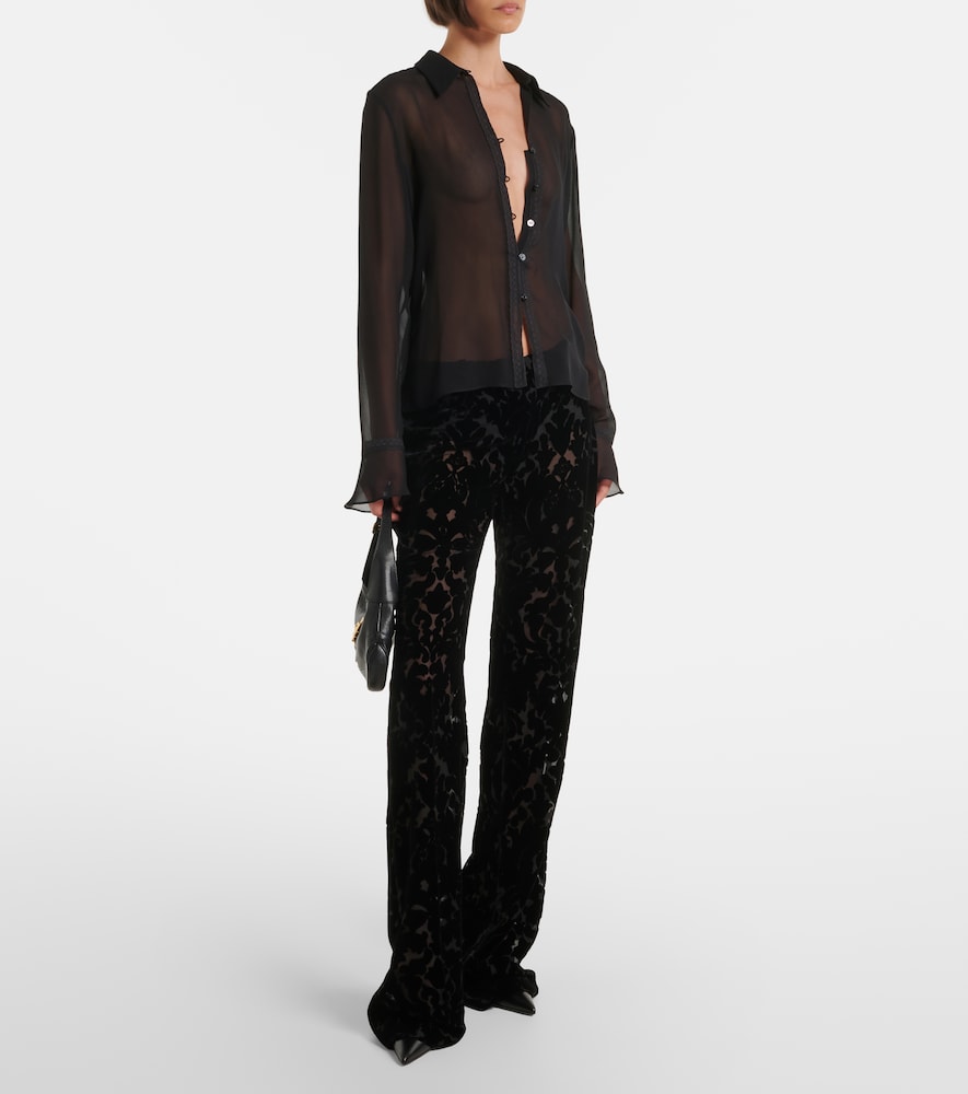 Lace-Trimmed Silk Georgette Shirt