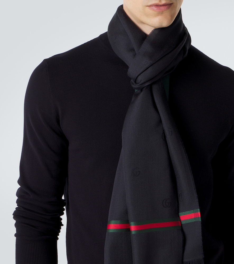  Gucci Gucci Web Stripe Wool And Silk Scarf 