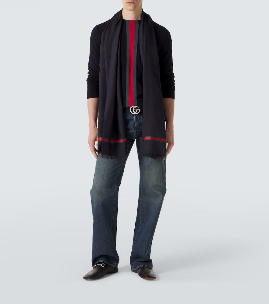  Gucci Gucci Web Stripe Wool And Silk Scarf 
