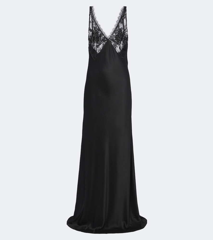Robe aus Seidensatin mit Spitze