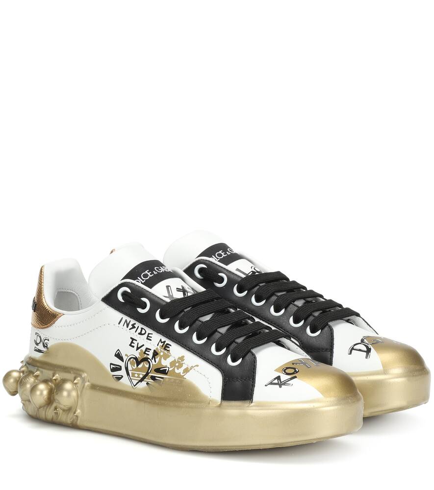 Click to view more detailed imagery on our partner's website Dolce & Gabbana 20Mm Portofino Graffiti Leather Sneakers In White