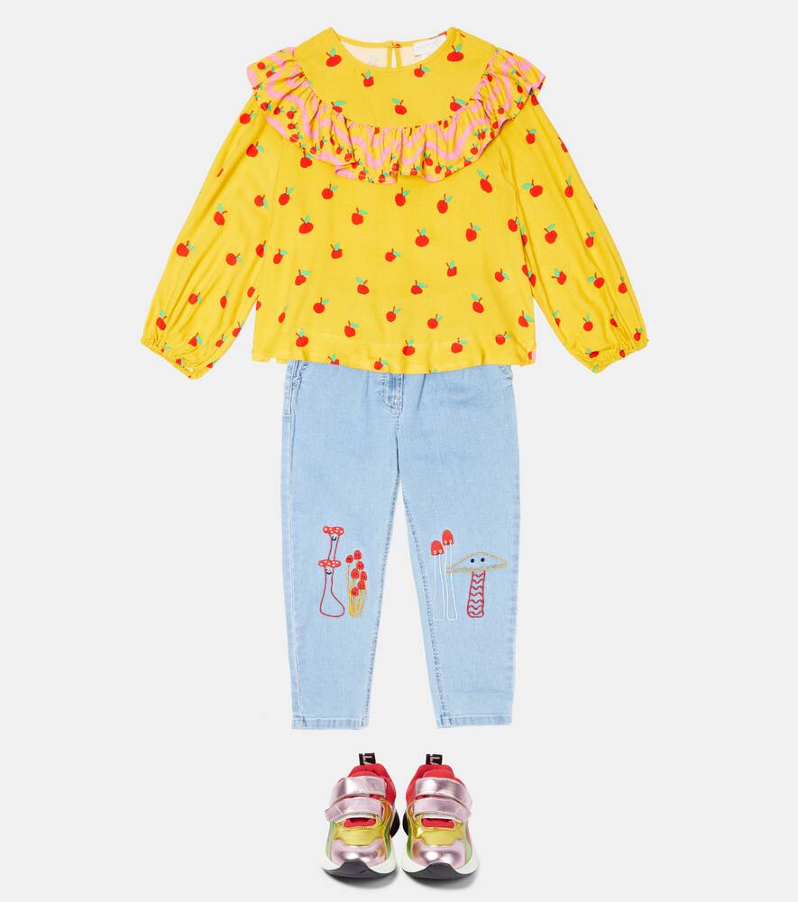 印花荷叶边女式上衣