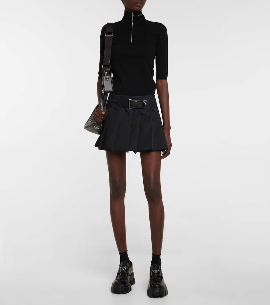 Prada Gabardine Pleated Miniskirt In Black