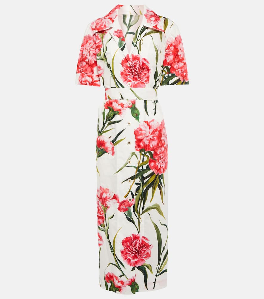 Dolce & Gabbana Belted Floral-print Cotton-poplin Midi Shirt Dress In Garofani New F.bco