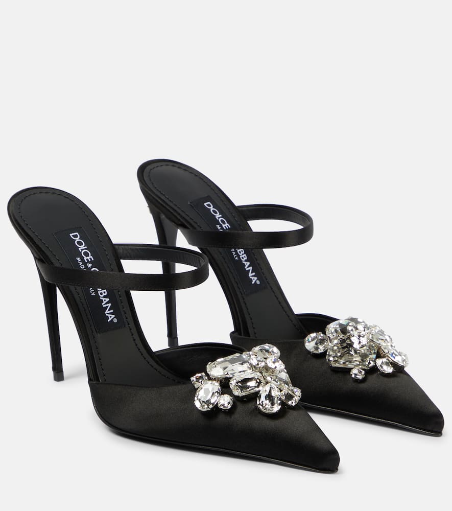 Crystal-embellished satin mules