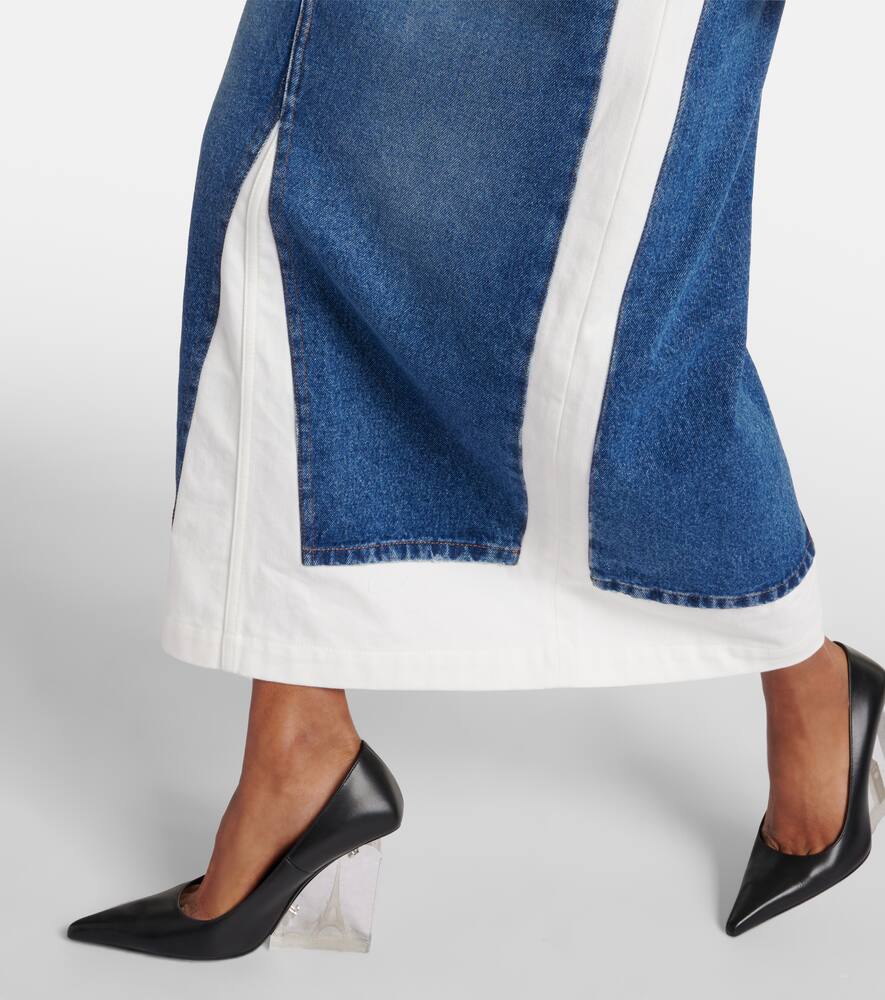 Shop Jean Paul Gaultier Denim And Cotton Maxi Skirt In Blue