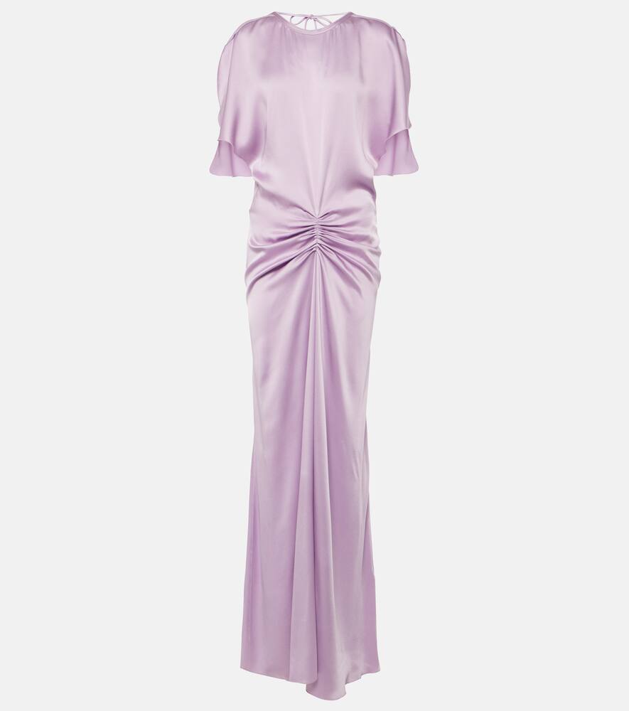 Gathered ruched satin gown
