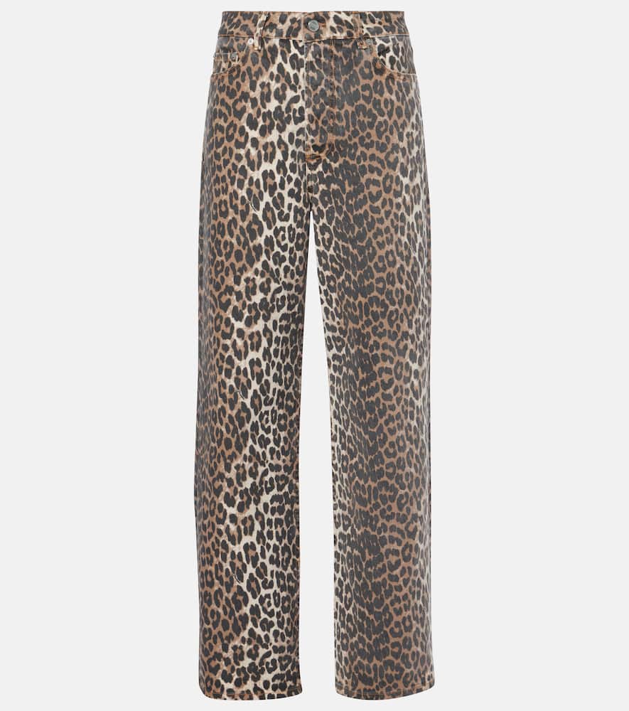 Ganni Organic Denim Leopard Izey Straight Jeans In Braun