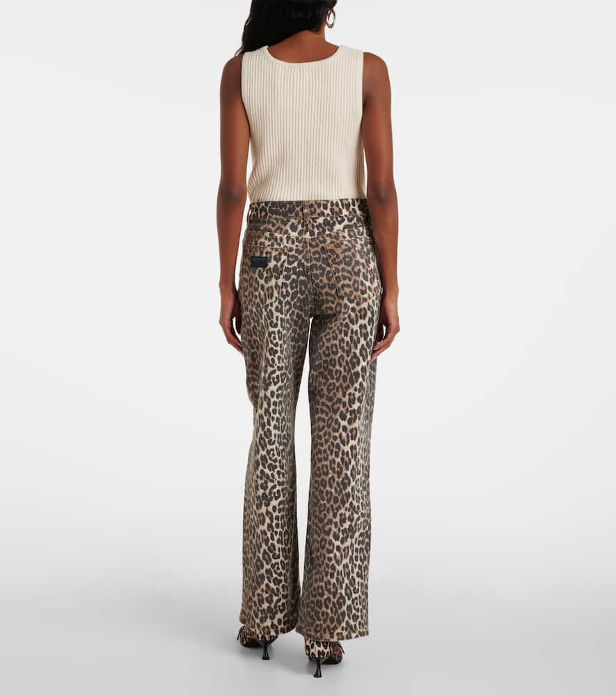 Ganni Organic Denim Leopard Izey Straight Jeans In Braun