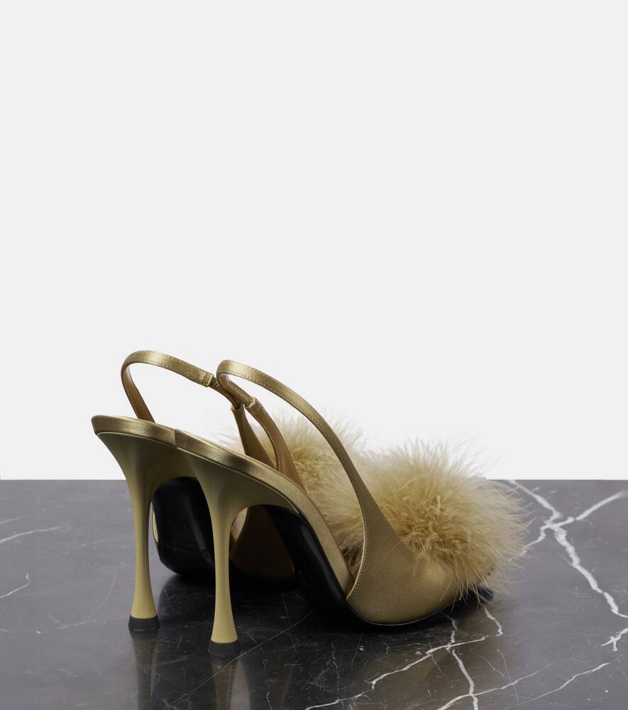 Saint Laurent Paradis 110 Feather-trimmed Satin Sandals In Beige
