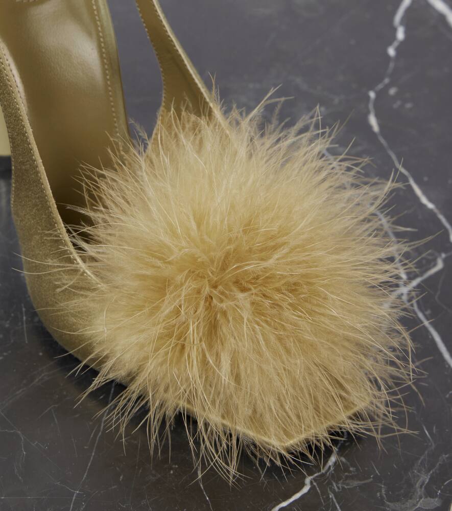 Saint Laurent Paradis 110 Feather-trimmed Satin Sandals In Beige
