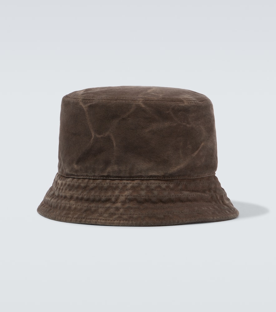 Prada Cotton Triangle Bucket Hat In Brown