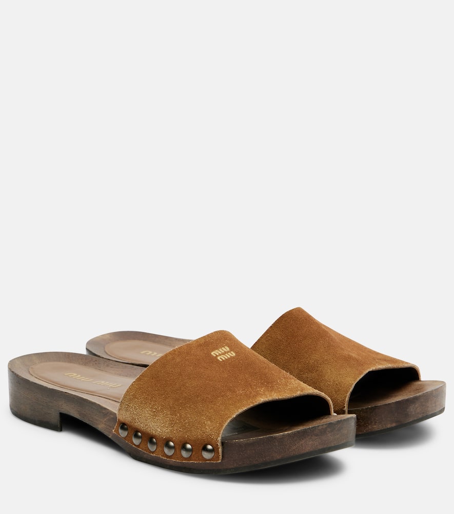 Logo faded suede mules