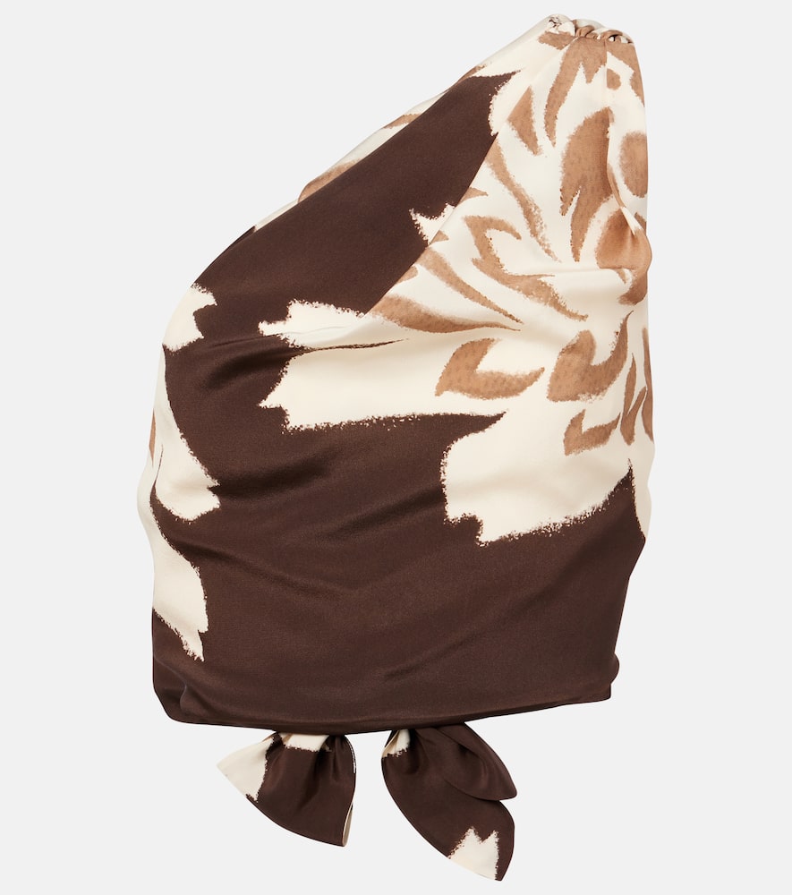 SIR Floral one-shoulder silk satin top