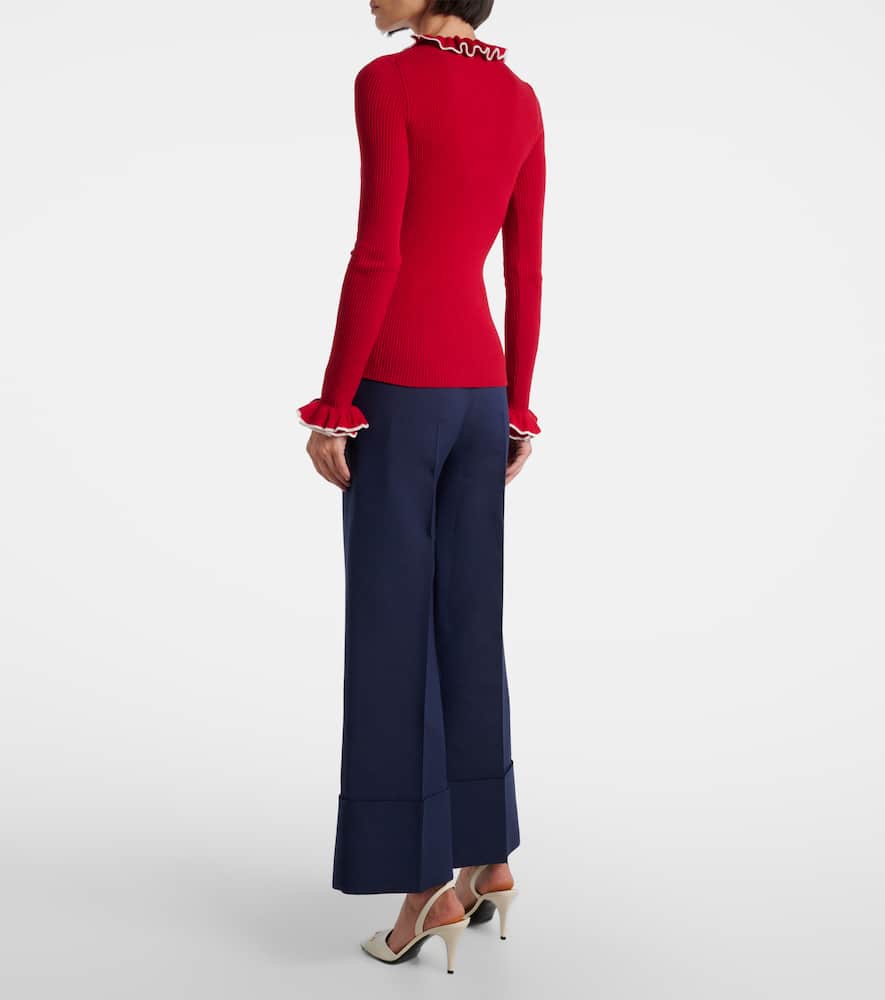 Valentino Ruffled Virgin Wool Sweater In Red