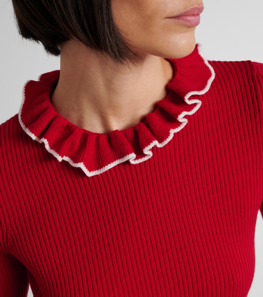 Valentino Ruffled Virgin Wool Sweater In Red