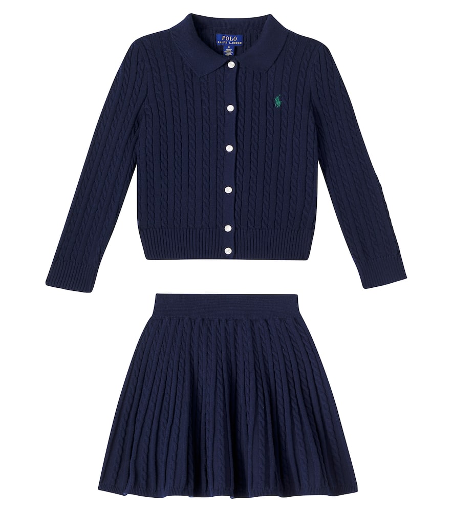Polo Ralph Lauren Cable-knit Cotton Cardigan And Skirt Set In Blue