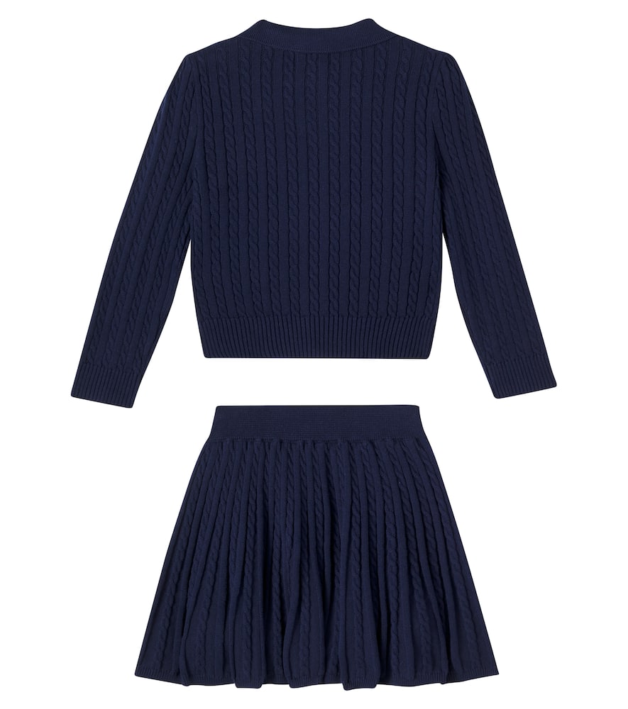 Polo Ralph Lauren Cable-knit Cotton Cardigan And Skirt Set In Blue