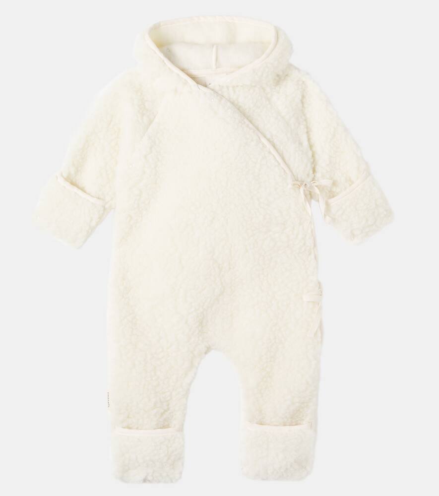 Binibamba Baby Hooded Wool Teddy Onesie In White