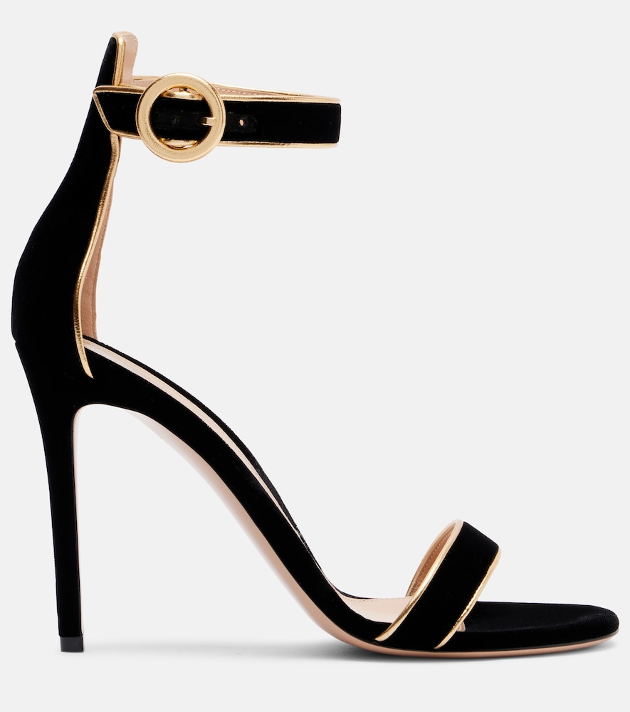105 Leather-Trimmed Velvet Sandals