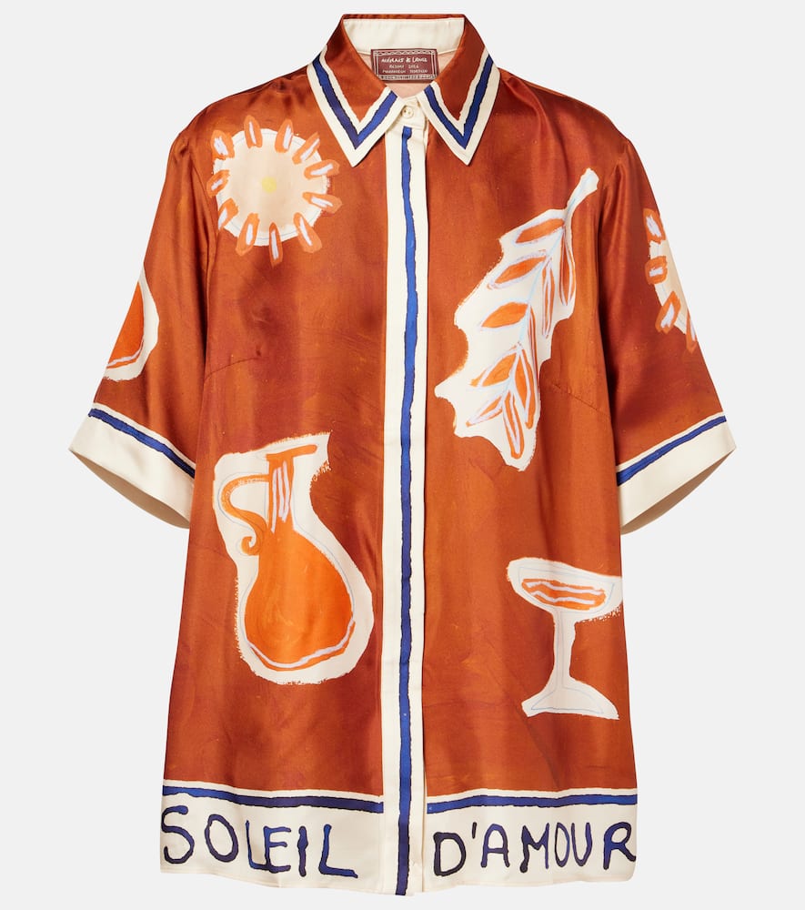 Alemais Alémais X Lrnce Soleil D'amour Printed Silk Shirt In Orange