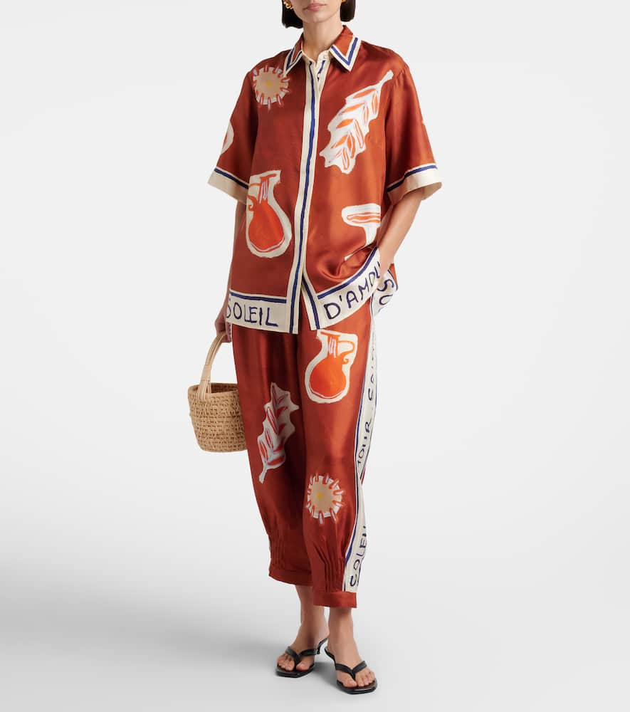 Alemais Alémais X Lrnce Soleil D'amour Printed Silk Shirt In Orange